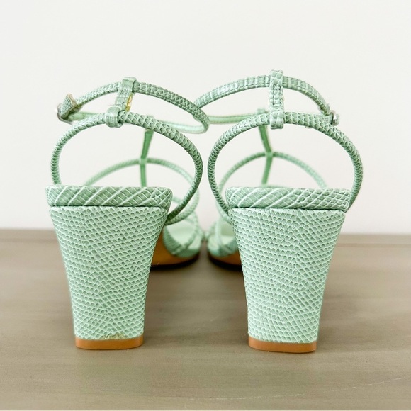 Express Mint Pastel Green Snakeskin Strappy Chunky heel Sandals sz 7 - Picture 4 of 7